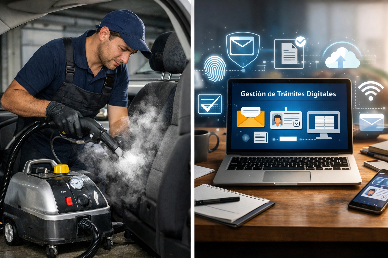 Lavado a vapor y gestión de trámites